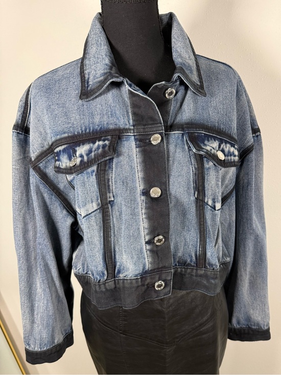 PrettyLittleThing Jackets & Blazers - PrettyLittleThing Acid Wash Cropped Denim Jacket Black Contrast US 6